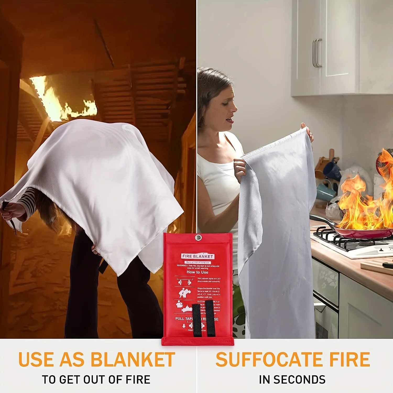 Fire Blanket, Emergency Fire Suppression Blanket for Home and Kitchen, Prepared Fiberglass Blanket Hero Great for School, F