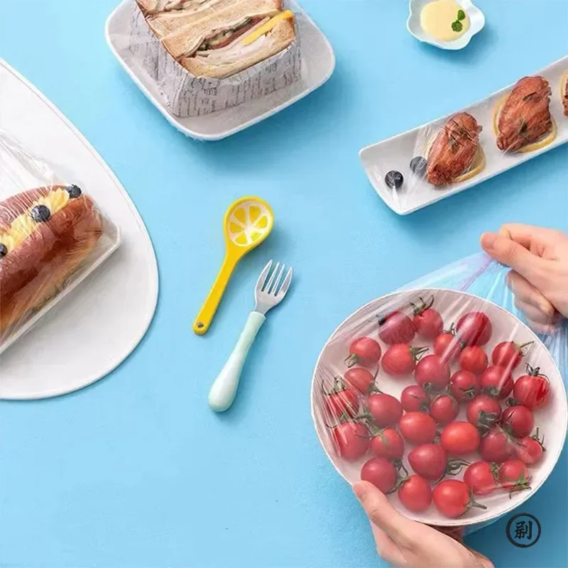 Plastic Elastic 100 Pcs Food Covers, Disposable Bowl Lids for Fruit & Vegetable Storage, Freshness Seal Wraps