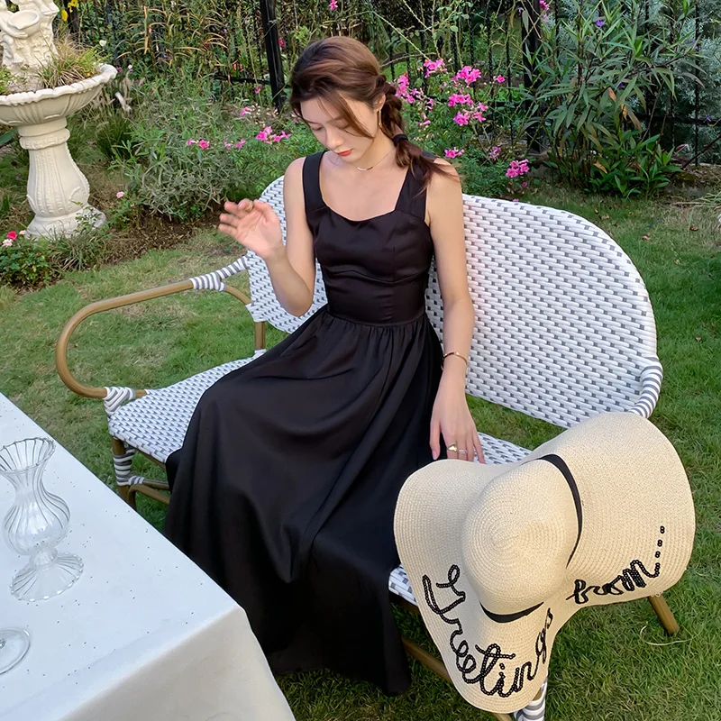 

Elegant Spaghetti Strap Midi Dress Women Robe 2023 Summer New Sleeveless Lace-up Bodycon Party Long Vestido Free Shipping