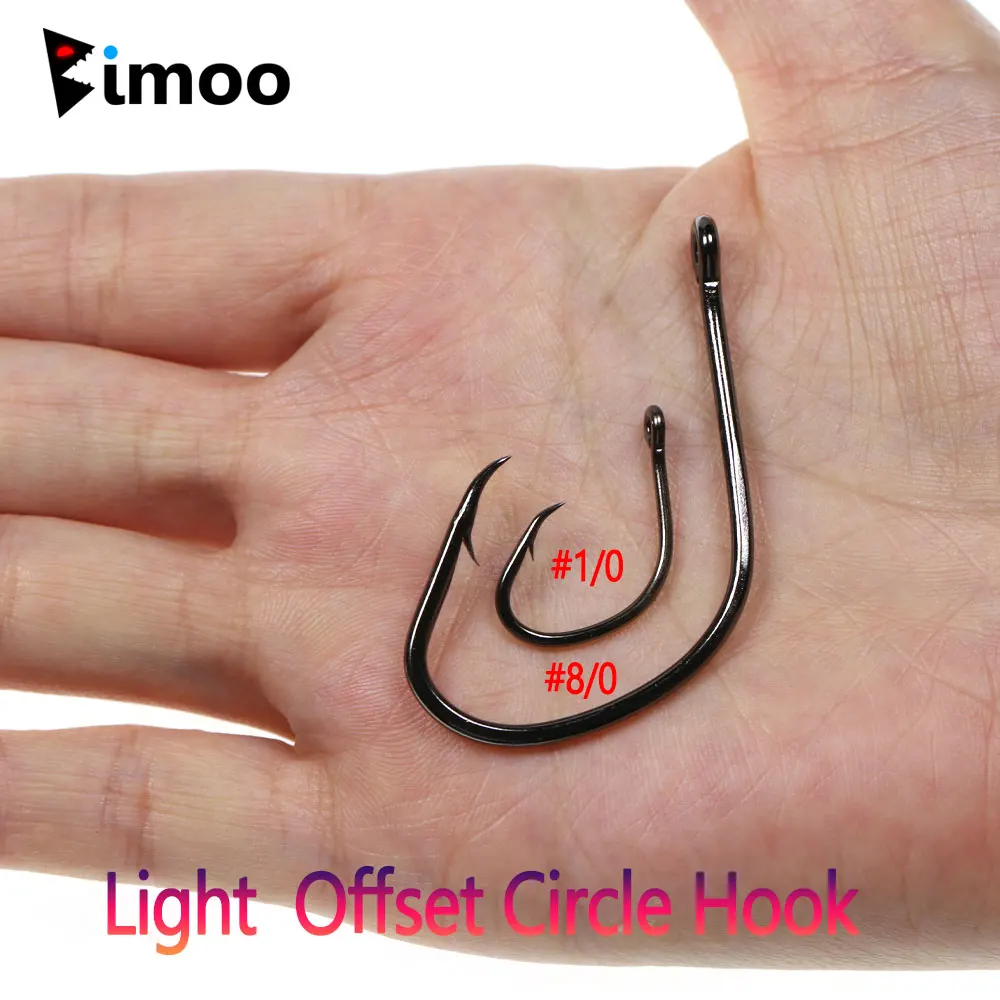 Bimoo 100PCS #1/0~#8/0 Light Offset Circle Fishing Hook For Live Bait Hook  Corrosion Resistant Saltwater Freshwater Fishing