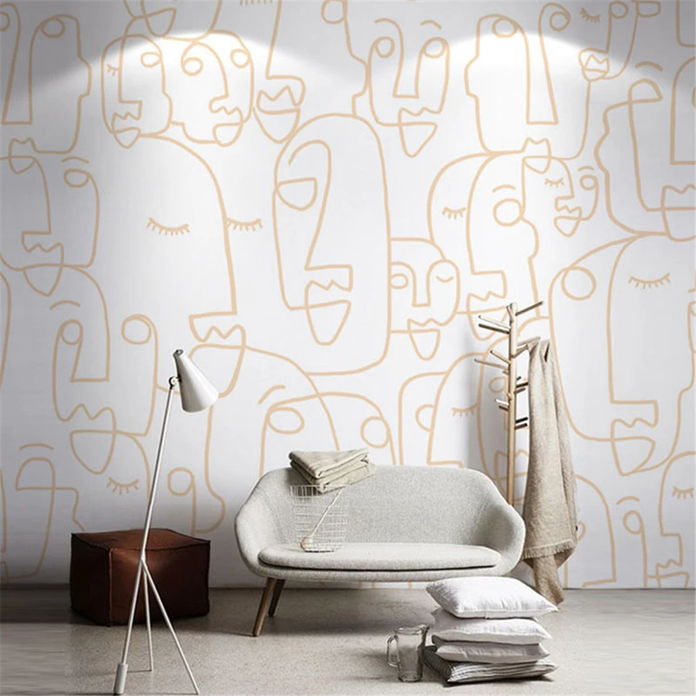 Linha Preta e Branca Personalizada Rosto Papel de Parede Sala Restaurante Arte 3d Revestimento de Parede Decorações Home Adesivos de Parede