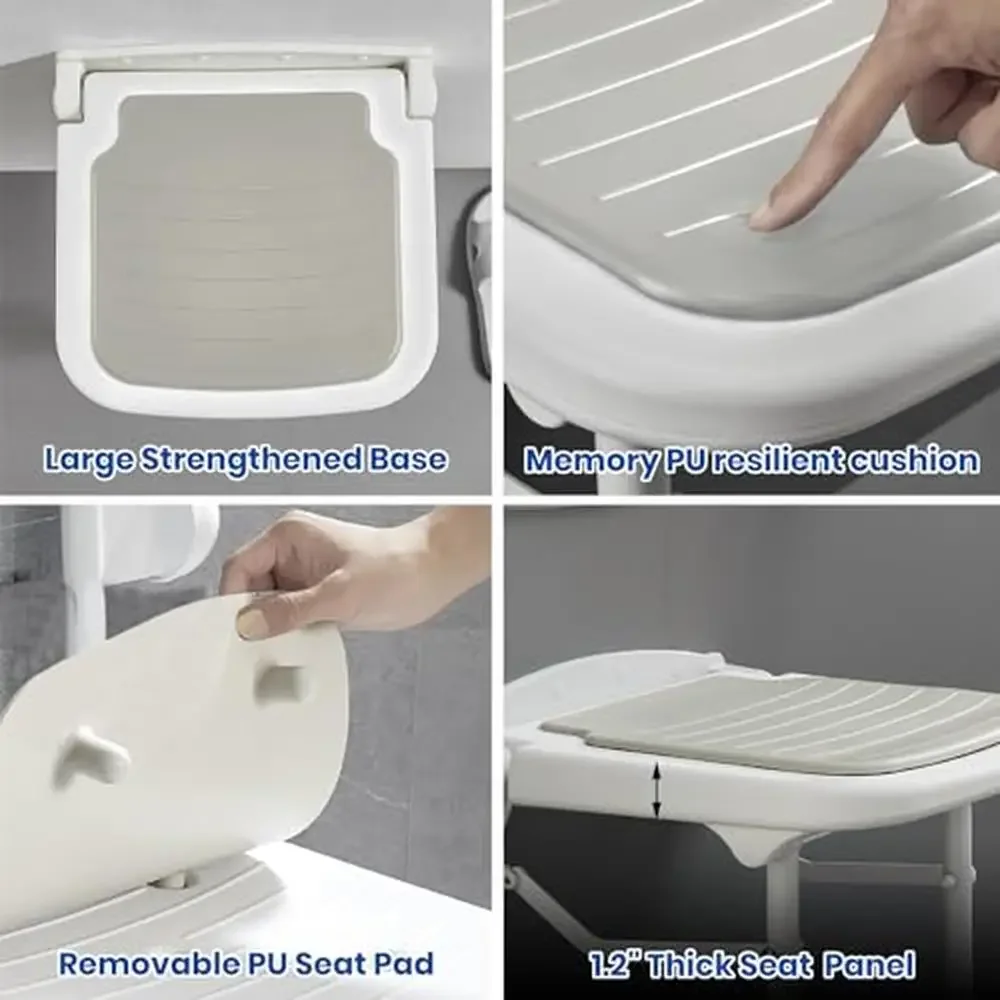 Wall Mounted Folding Shower Seat with 550lbs Support Adjustable Height Bench Elderly and Adults 3