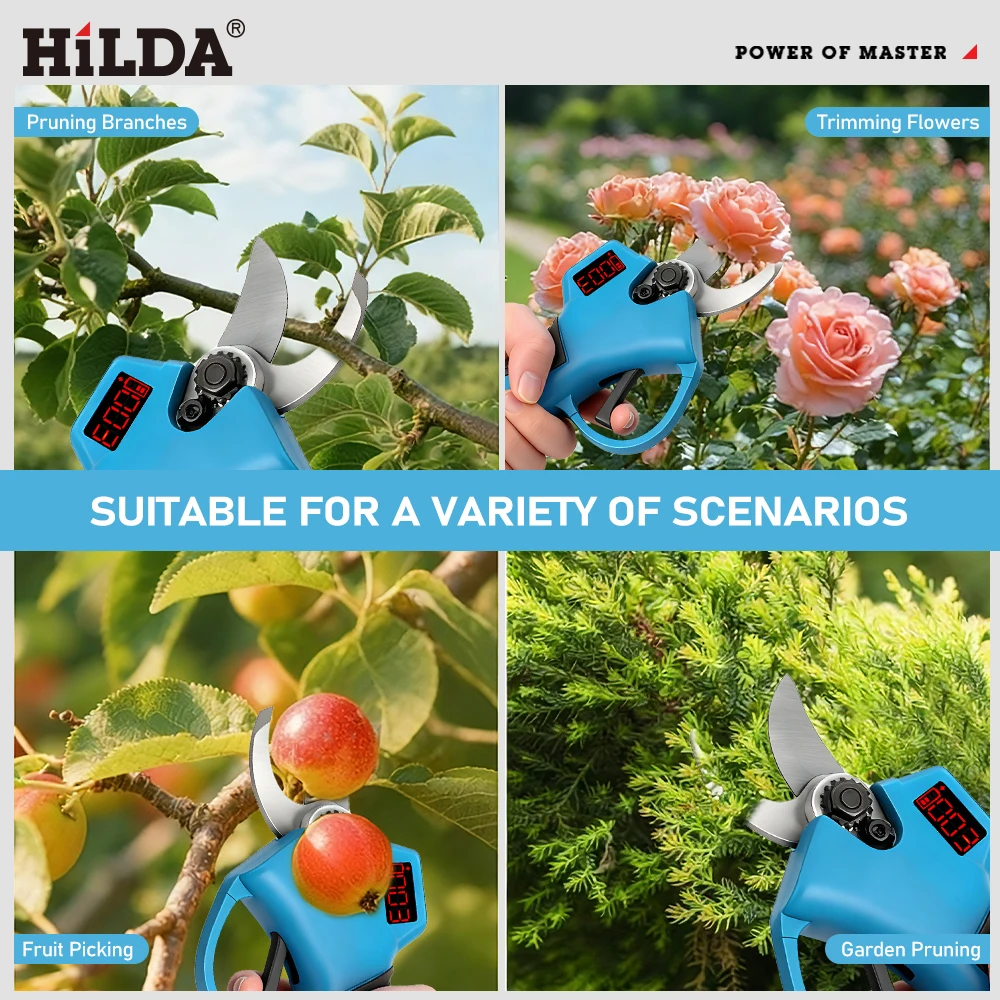 힐다 브러시리스 무선 전정 가위 전기 가위 나무 가지 절단기 과일 나무 정원 도구 마키타 배터리용 전동 공구