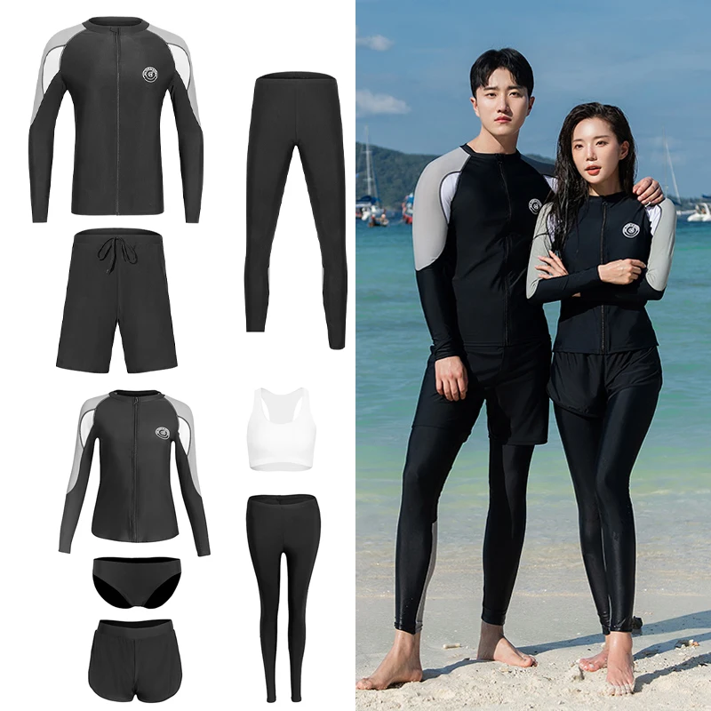 

Rash Guards Couples 2024 New Korean Long Sleeve Multi Pieces Swimsuit Patchwork Zipper Swimwear Bathing Suits Surfing Long Pant