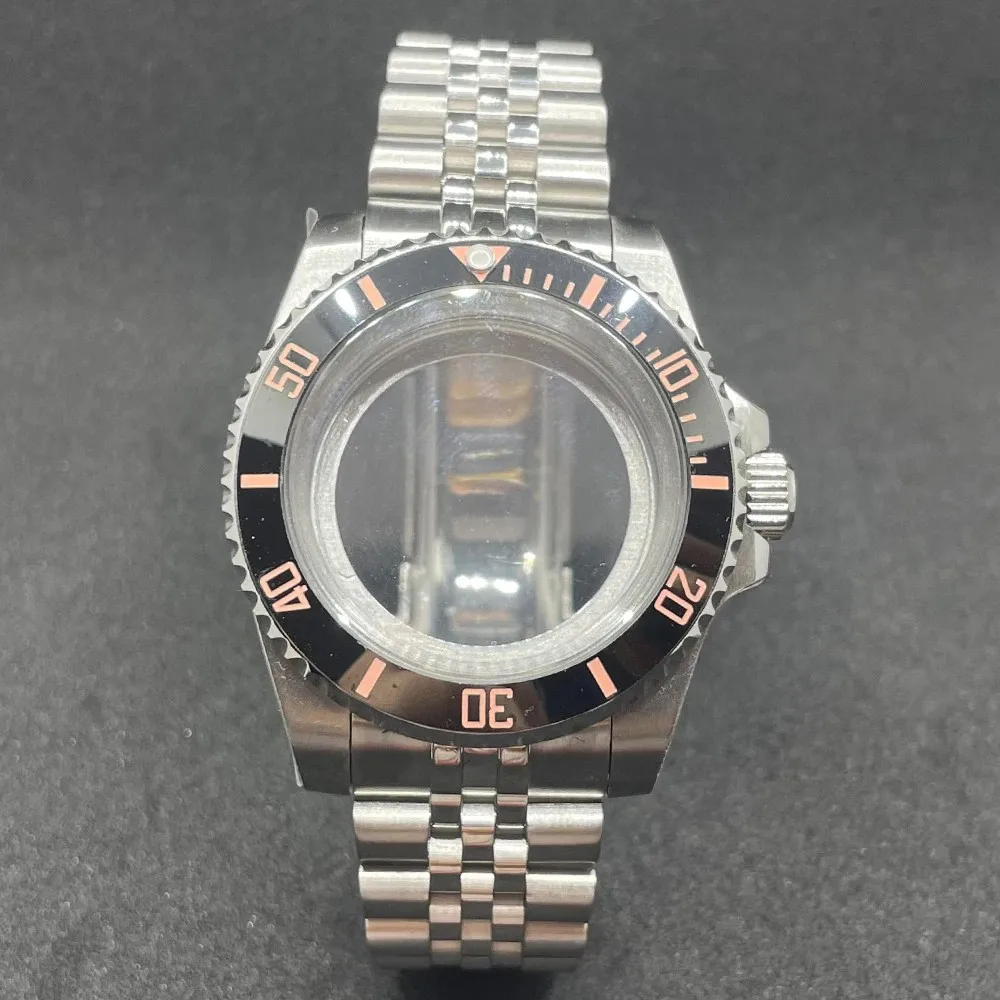 Elegant 40MM Stainless Steel Watch Case with Solid Bracelet and Glide Lock Clasp