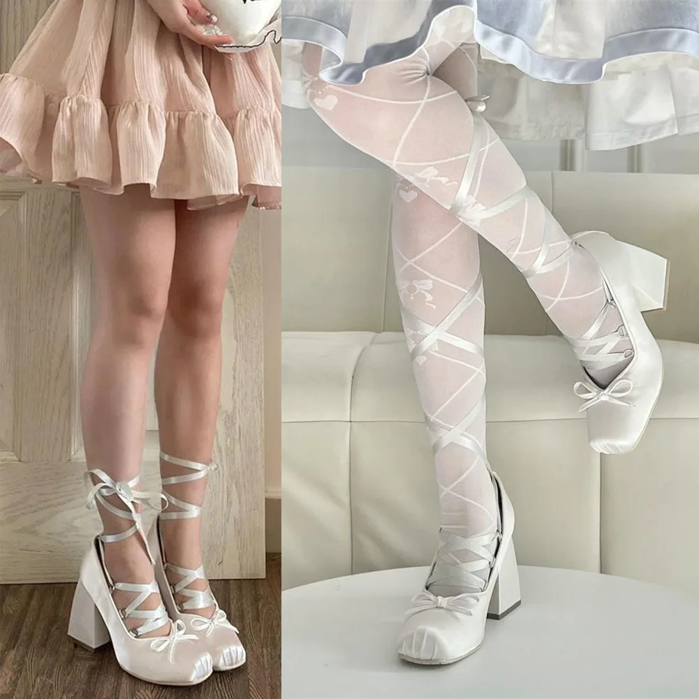 Chunky Heels Lolita Pumps Shoes Hot Brand 2023 Spring Summer French Style Elegance Women Pumps Lace Up Ballet Style Single Shoes