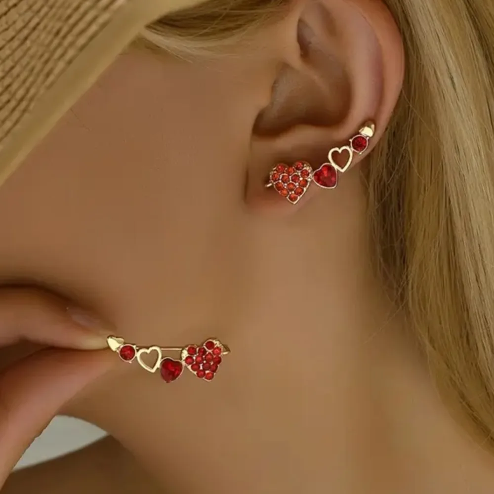 Inspirational Fashion Design Ear Bone Arch Dangle Earrings for Women Red Heart Zircon Stud Earring Party Jewelry Gifts