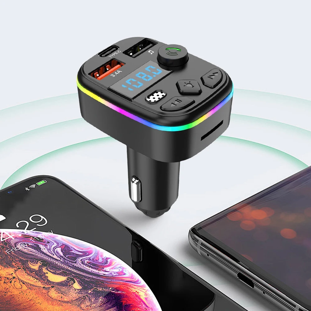 FM Transmitter Support TF Card U Disk Car MP3 Player Dual USB Type C Car Charger Cell Phone Charging Hands Free Wireless Car Kit