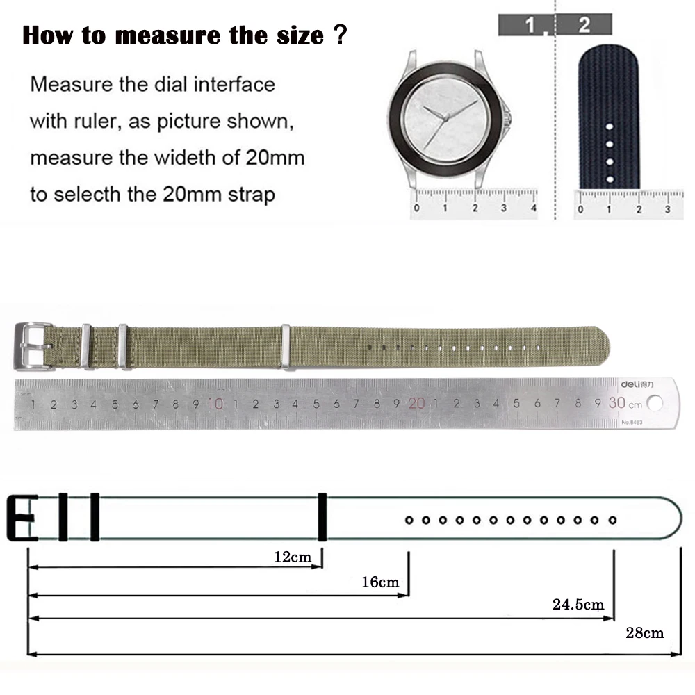 Durable Military-Style Nylon Watch Strap in Brown, Green, Black – Sporty and Casual Replacement Band