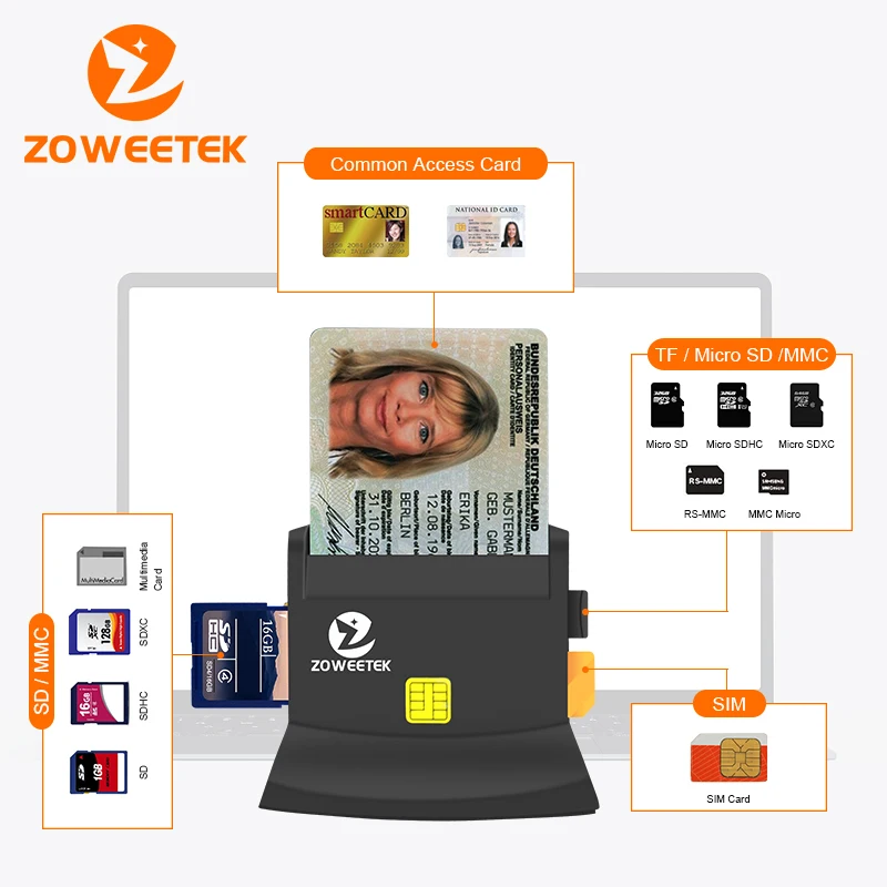Zoweetek USB 2.0 MultiFunction Smart Card Reader for Micro SD/TF
