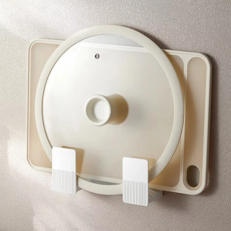 Pot Lid Holder Wall-Mounted Kitchen Cutting Board Holder Rack Self-Adhesive Plastic Pan Pot Cover Storage Organizer Racks 1 Pair