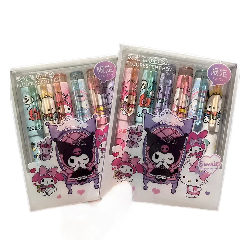 Painting Pens Sanrio 6/12pcs Highlighter New Lolita Series Hello Kitty Kuromi Cute Graffiti Classroom Markers Student Stationery