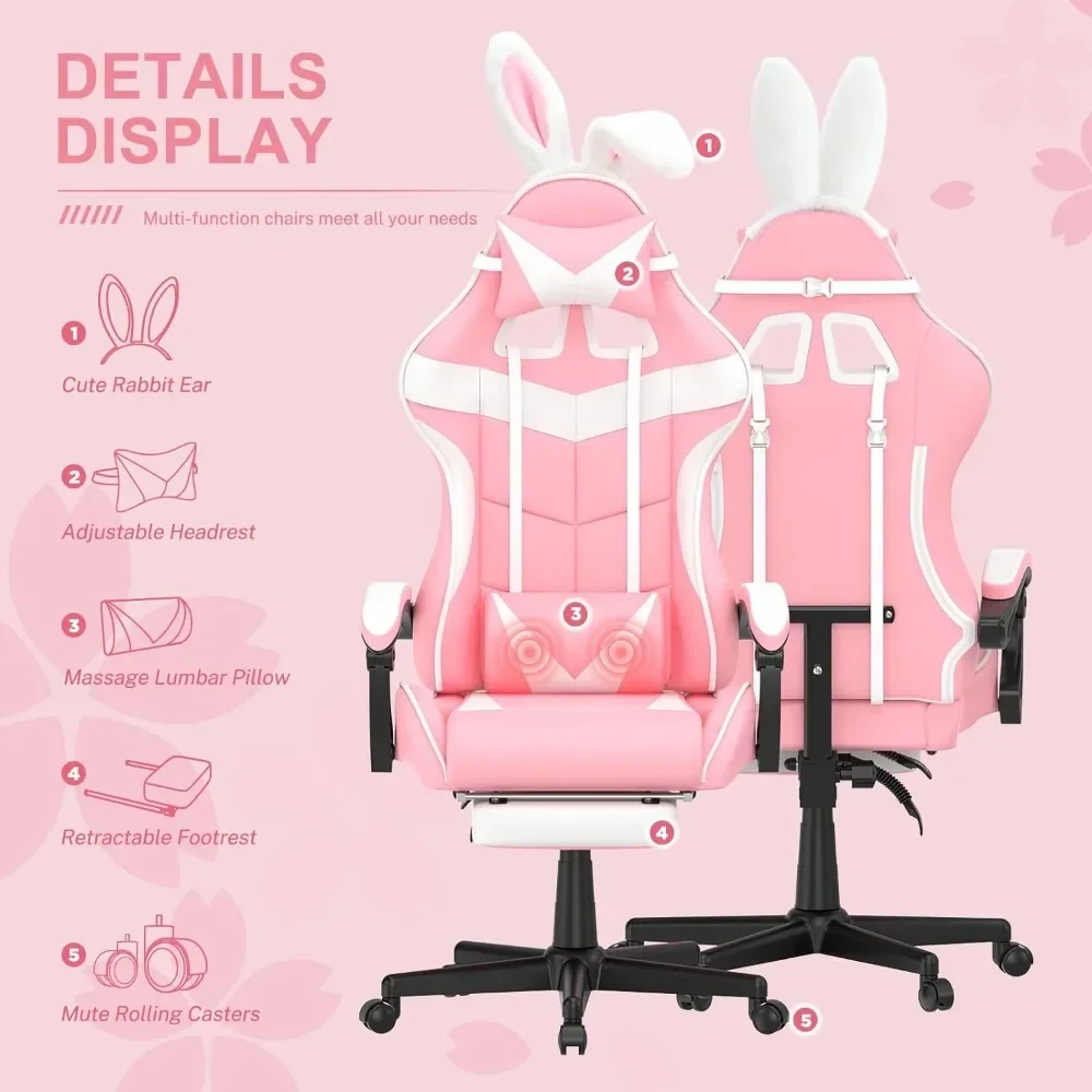 Computer Armchair Girlfriend Computer Gaming Chair Pink Gaming Chair With Footrest Sister Wife and Love (Pink) Desk Gamer Office 4