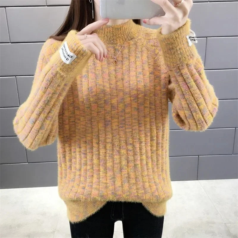 

2023 Autumn Winter New Women Knitting Bottoms Shirt Female Warm Sweater Half-Turtleneck Twisted Flowers Casual Pullover Sweaters