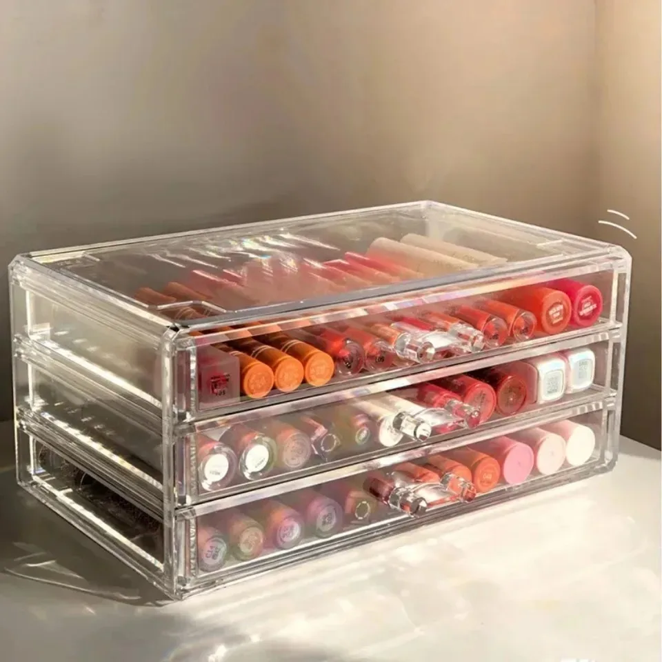 Description Picture 6 of itemMakeup Storage Box Acrylic Transparent Drawer Divided Style Organizer Large Capacity Desktop Compact Makeup Storage Box Tools