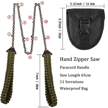11 Tooth Handheld Chains Saw Portable Survival Hand Zipper Saw Wire Saw Outdoor Hiking Wood Cutting Tool with Bag Camping Gear 3