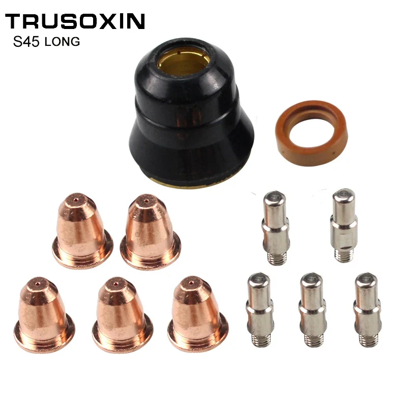 12PCS Plasma Cutter S45 Torch Trafimet Consumables Kit PR0106 Long Electrode PD0103 Long Tip Gas Diffuser PE0106 Nozzle Cup