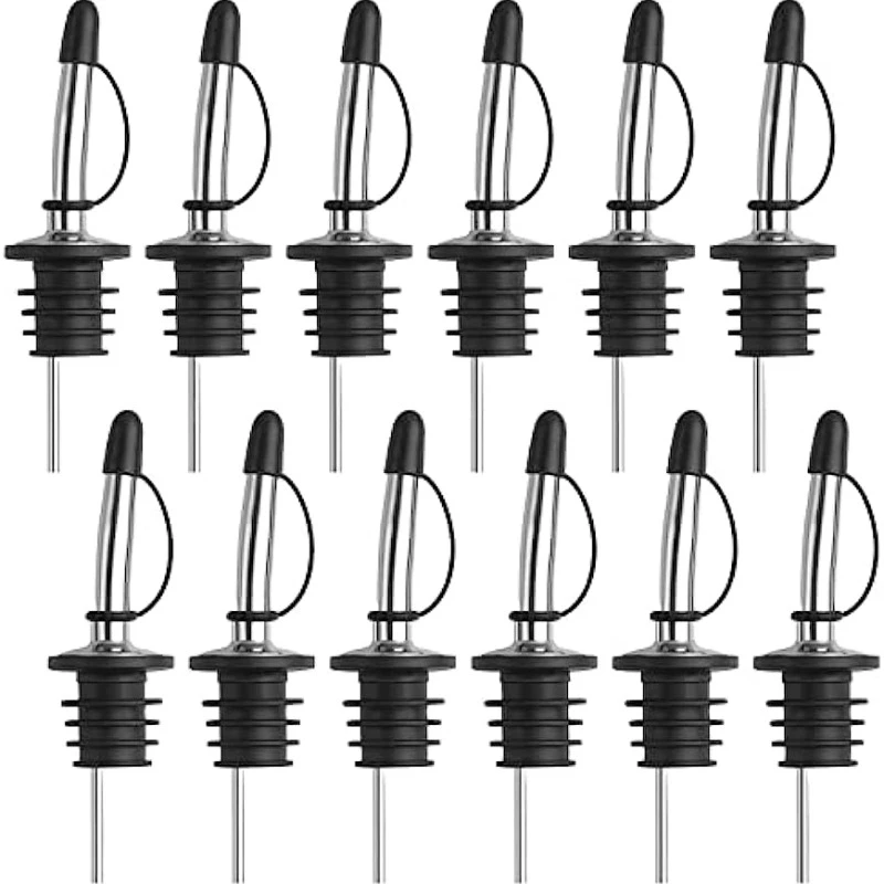 PourSpoutforWineBottlesPourSpoutswithRubberDustCapsStainless