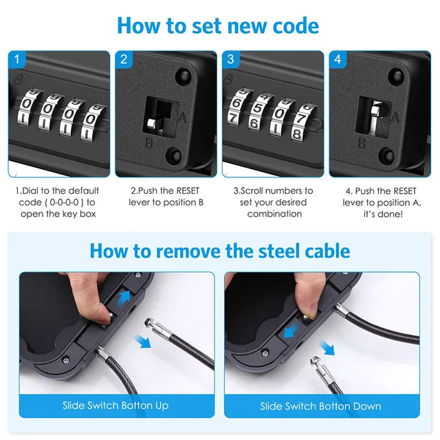 Portable Safe Box Travel Safe Box Large Capacity Security Lockbox Code Waterproof Key Lock Box with Removable Cable Handle 2