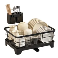 Égouttoir à vaisselle de cuisine japonais Compact, égouttoir à vaisselle en acier avec porte-ustensiles à plaque amovible et porte-baguettes à double couche 6