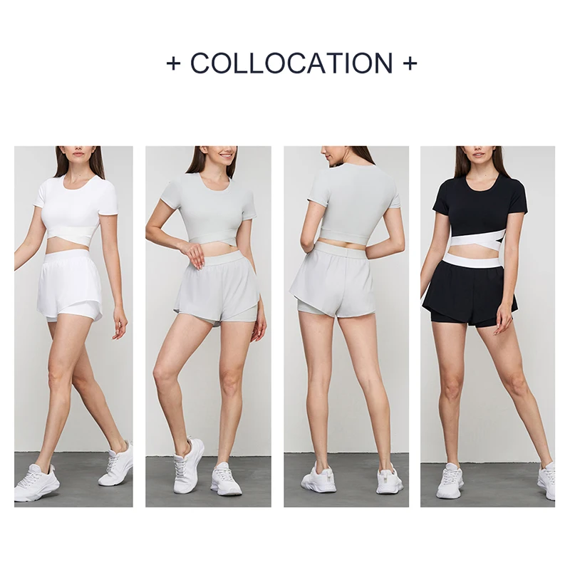 DANCEFISH 2023 Women Two Layers Three-Quarter Pants Casual Comfortable Gym Daily Outdoor Walikng Fitness Pilates Yoga Shotrs