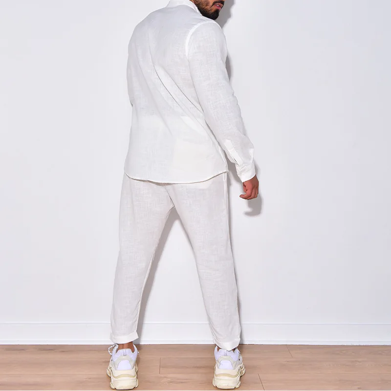 Autumn and Winter White Shirts Pants for Mens Suit 2023 Fashion Versatile Casual  Sports Blouse Cargo Trousers Set Clothes