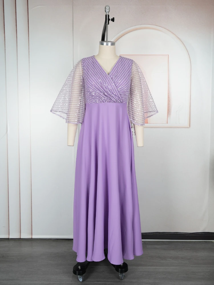 Sequins See Through Cloak Sleeve Maxi A Line Dress Women V Neck Fashion  Elegant Formal Evening Autumn Party Wedding Guest Gowns - AliExpress  200000345