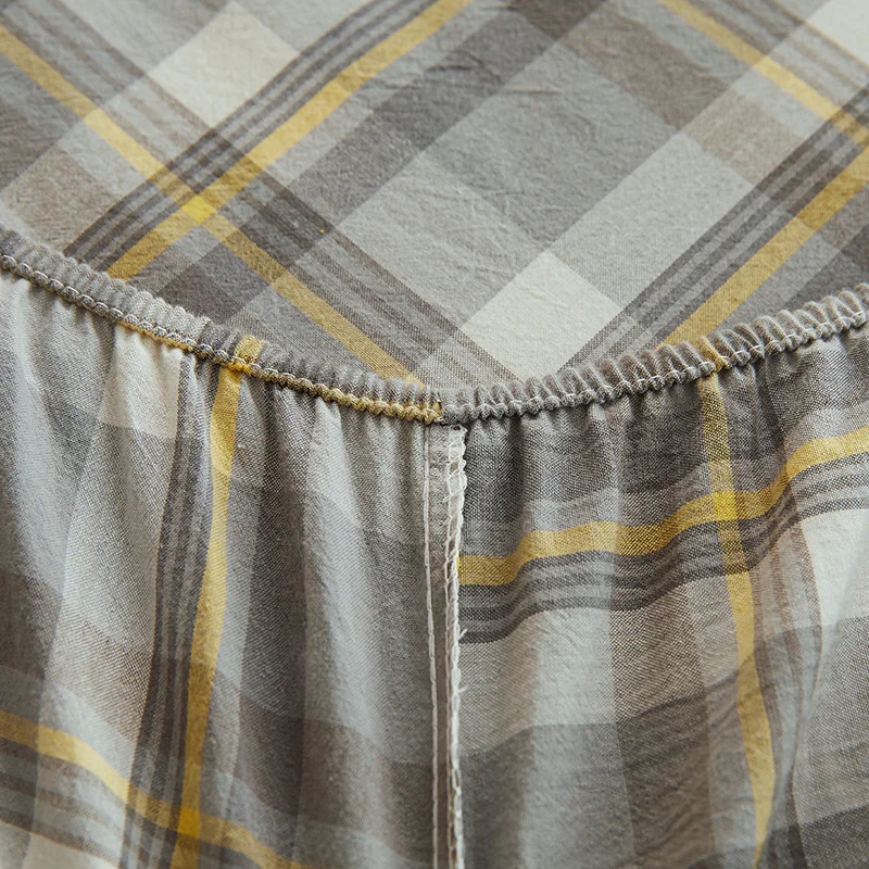 Bonenjoy 1pc Pure Cotton Fitted Sheets Plaid Style Bed Sheet spannbettlaken 90x200 Size Bed Linen for Home(Pillowcase need order 4