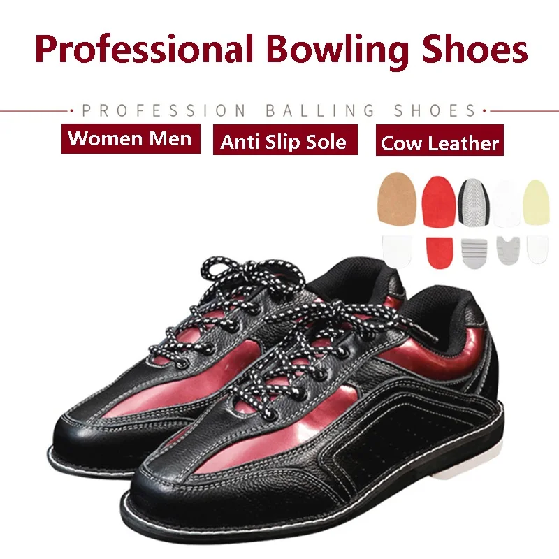 Bowling Shoes Unisex Right And Left Hand Skidproof Exchange Sole Indoor Professional Leather Bowling Shoes