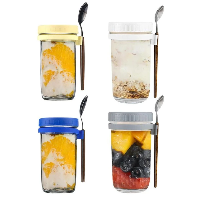 350ML Overnight Oats Containers with Lids and SpoonMason Jars for Oats  Overnight Oats Jars Glass Oatmeal Container Prep Jars - AliExpress