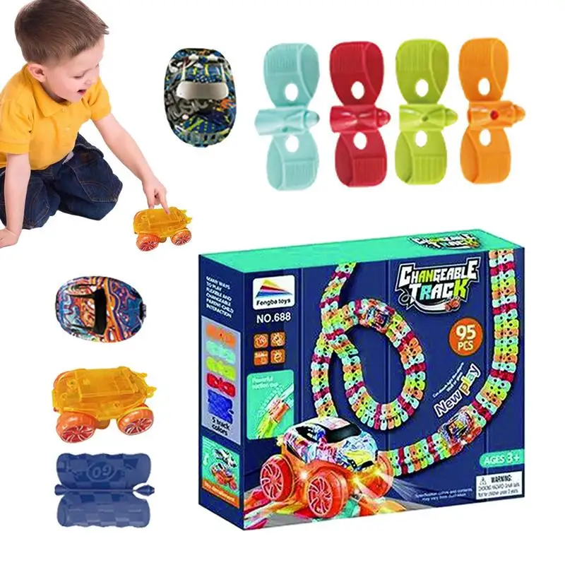 

Race Car Track Track Car Toys Glow in the Dark Cars Race Track Flexible Track Educational Puzzle Track Car Playset STEM Building