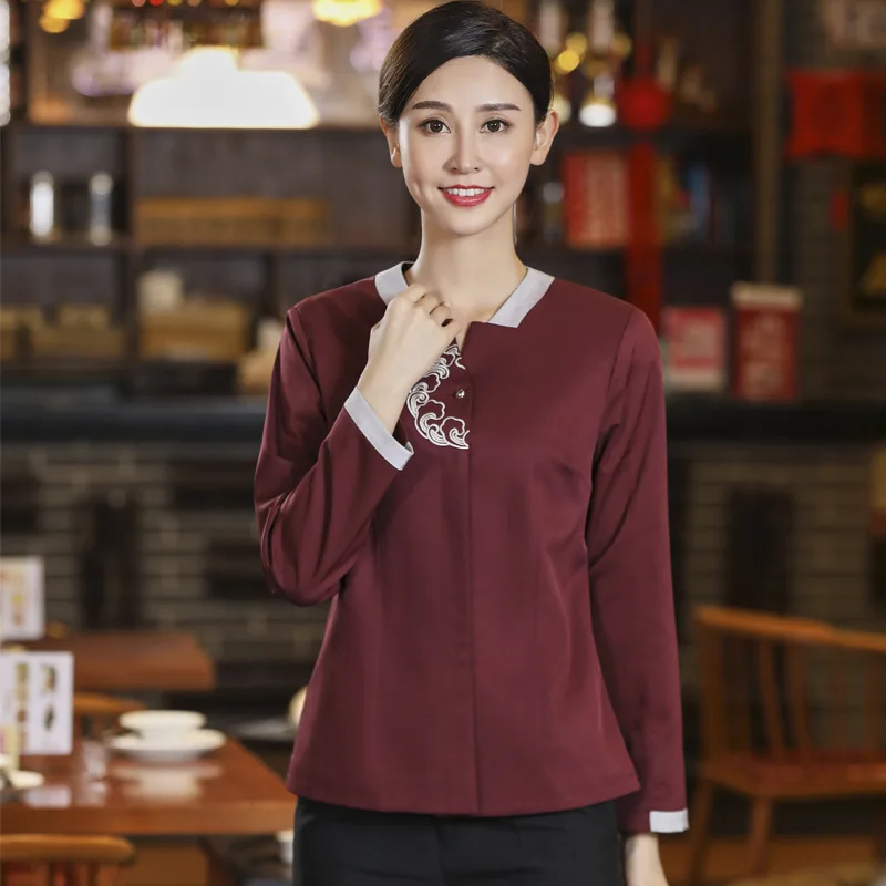 Women\'s Waiter Workwear Long-Sleeved Dining Restaurant Suit, Women\'s Hot Pot Restaurant, Chinese Restaurant, Autumn and Winter C