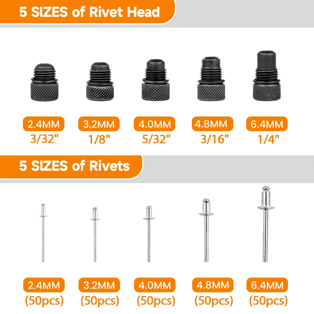 New 14" Manual Rivet Gun Kit Professional Pull Gun with 250pcs Rivets & 5 Nosepieces Labor-saving Cordless Home Rivet Nut Tool