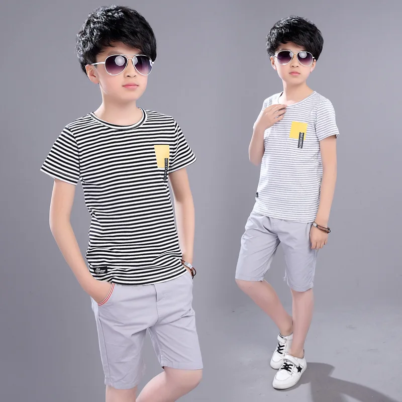 

Kids 2022 Boys Summer Wear Summer New Suit Children In Children's Short Sleeve +pant Two Piece Clothes Sets 4-12 Ages