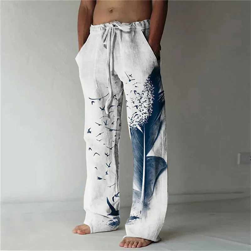 Summer Fashion New Men's Casual Trousers Ink Splash Printing Daily Handsome Comfortable Large Size Straight Pants