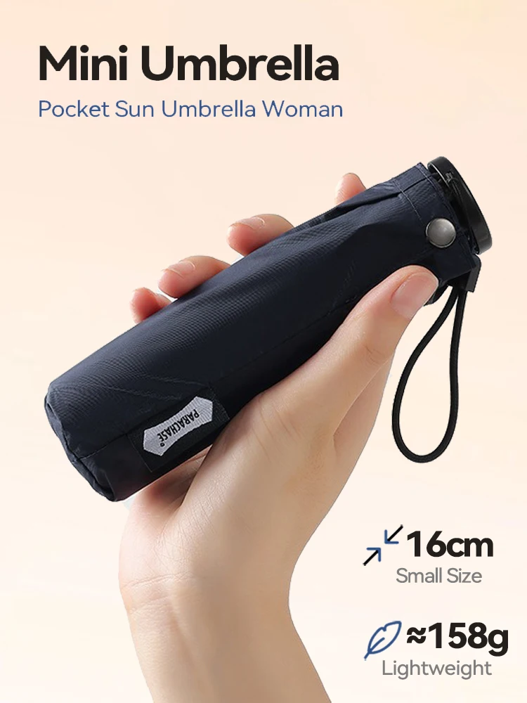 Parachase Pocket Mini Umbrella Woman UV Protection Girls Sun Umbrella Parasol 6 Ribs Carbon Fiber Compact Foldable