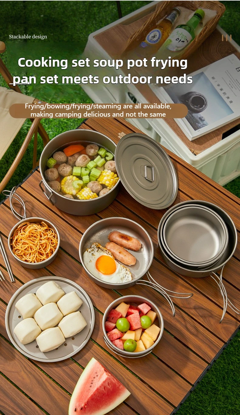 Titan Outdoor Topf Set Picknick Camping Set Geschirr Faltbare Leichte Tragbare Suppe Topf Kochtopf Set – Detail 8