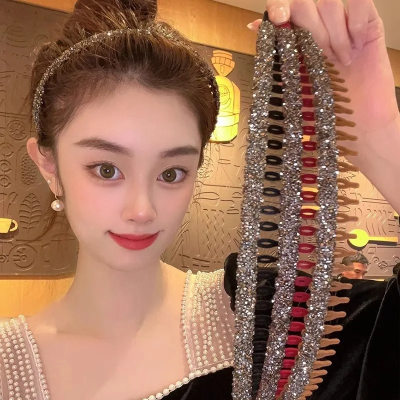 다이아몬드 및 높은 해골 머리띠 플록 풀, 미끄럼 방지 이빨 헤어 클립, 부러진 모발용 간단한 세안