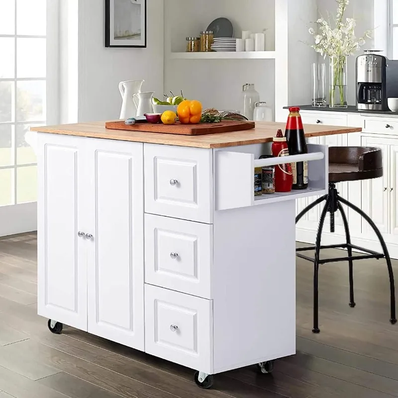 

Kitchen Island Cart on Wheels - Portable Kitchen Island with Drop Leaf, Rolling Kitchen Island with Storage