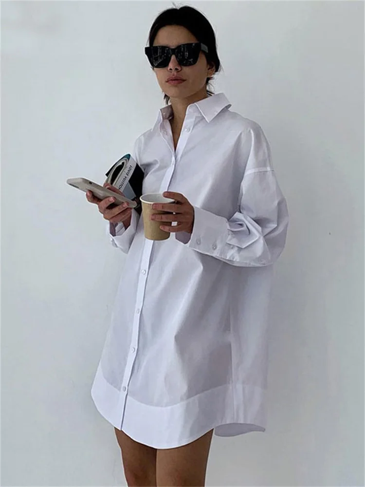 

Tossy White Loose Fashion Shirts For Women See-Through Patchwork Cardigan Coat Lapel Slim Long Sleeve Oversized Blouse Shirt