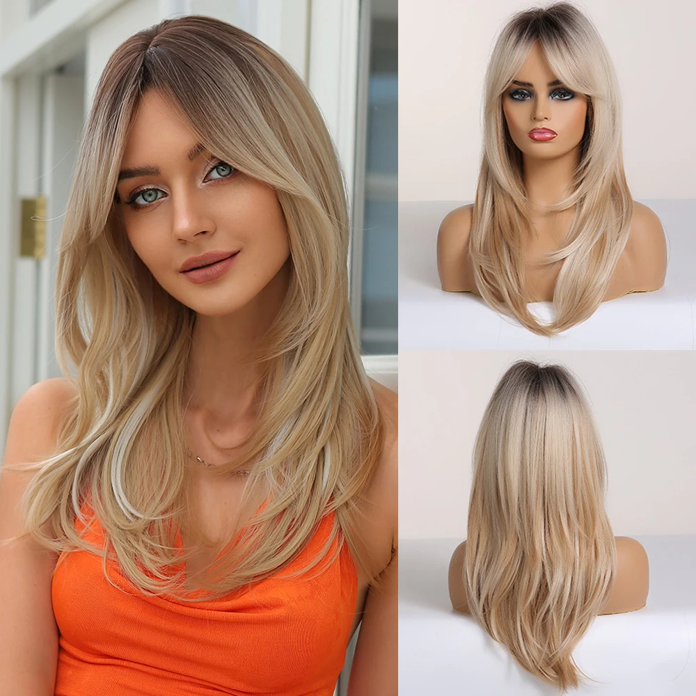 ESIN براون شعر مستعار صناعي طبيعي مع الانفجارات طو...