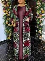 VONDA Women Vintage Autumn Maxi Dresses Bohemian Print Party Long Sundress Long Sleeve Pockets Casual Vestidos Plus Size 5XL