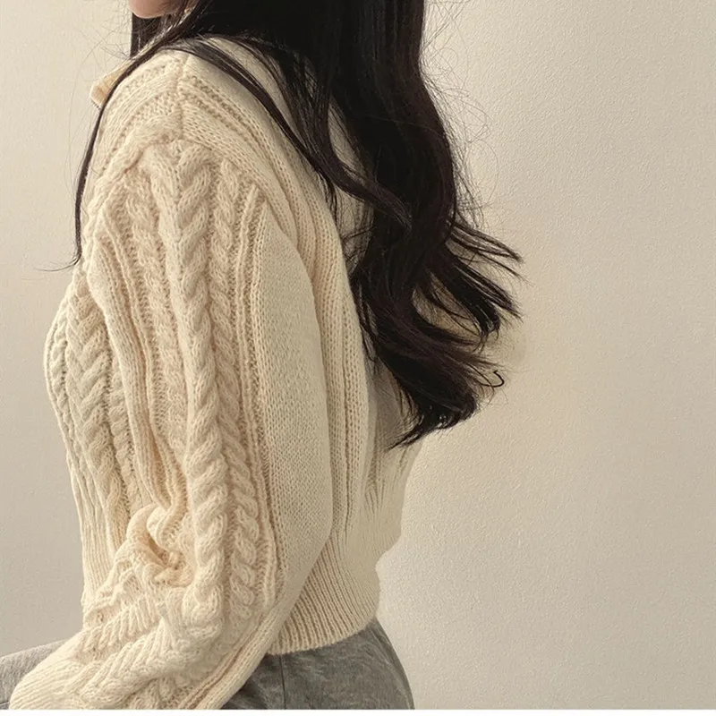 Women Knitted Long Sleeve Cardigan Sweater for Autumn Winter
