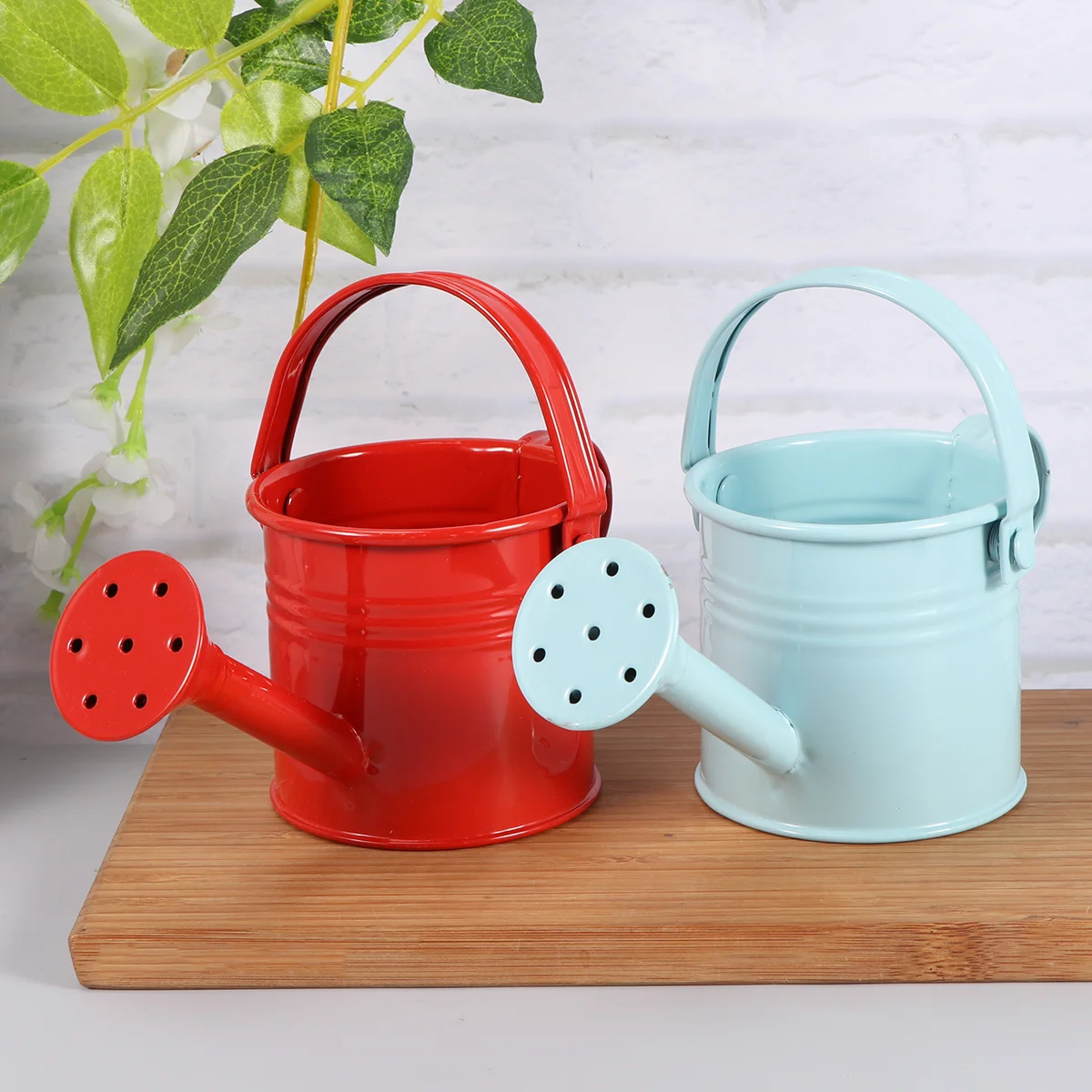 

2pcs Metal Watering Can Galvanized Rustic Watering Pot Watering Pitcher Jug with Handle for Garden Home Plants ( Red and Light
