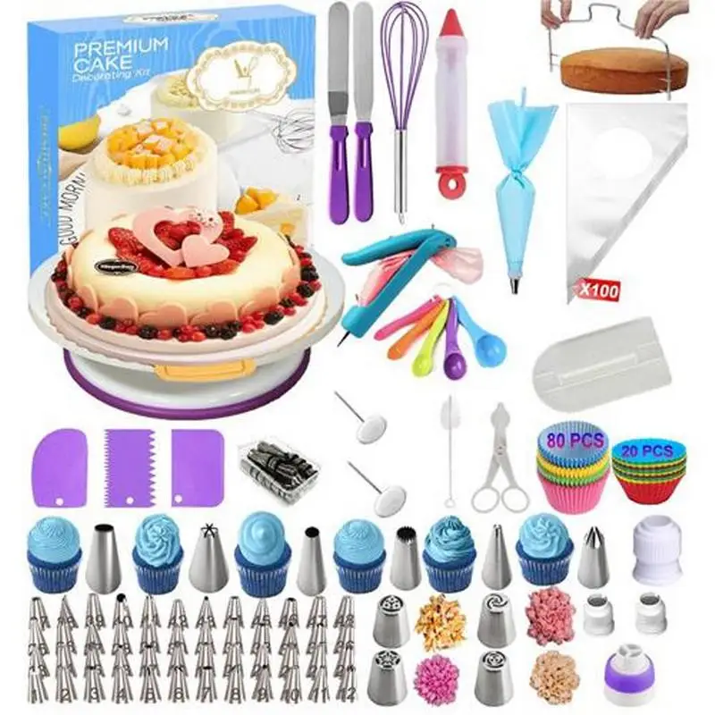 

285 Pcs/set Cake Turntable Cake Decorating Tools Kit Rotary Table Baking Tool Piping Nozzle Piping Bag Set Baking Supplies Sets