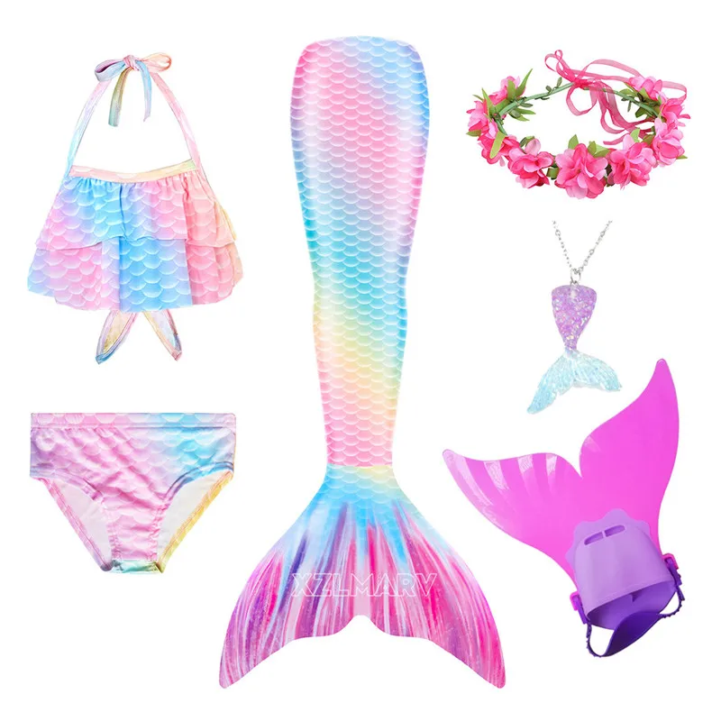 Kids Girls Swimming Mermaid Tail With Monofin Cosplay Children Halloween Party Gift Swimsuit Ariel Mermaid Swimsuit for Swimming