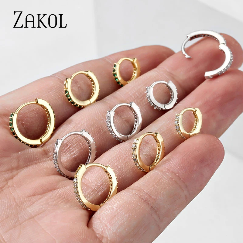 ZAKOL Fashion Round CZ Small Circle Hoop Earrings Women Gold Color Ear Piercing Jewelry
