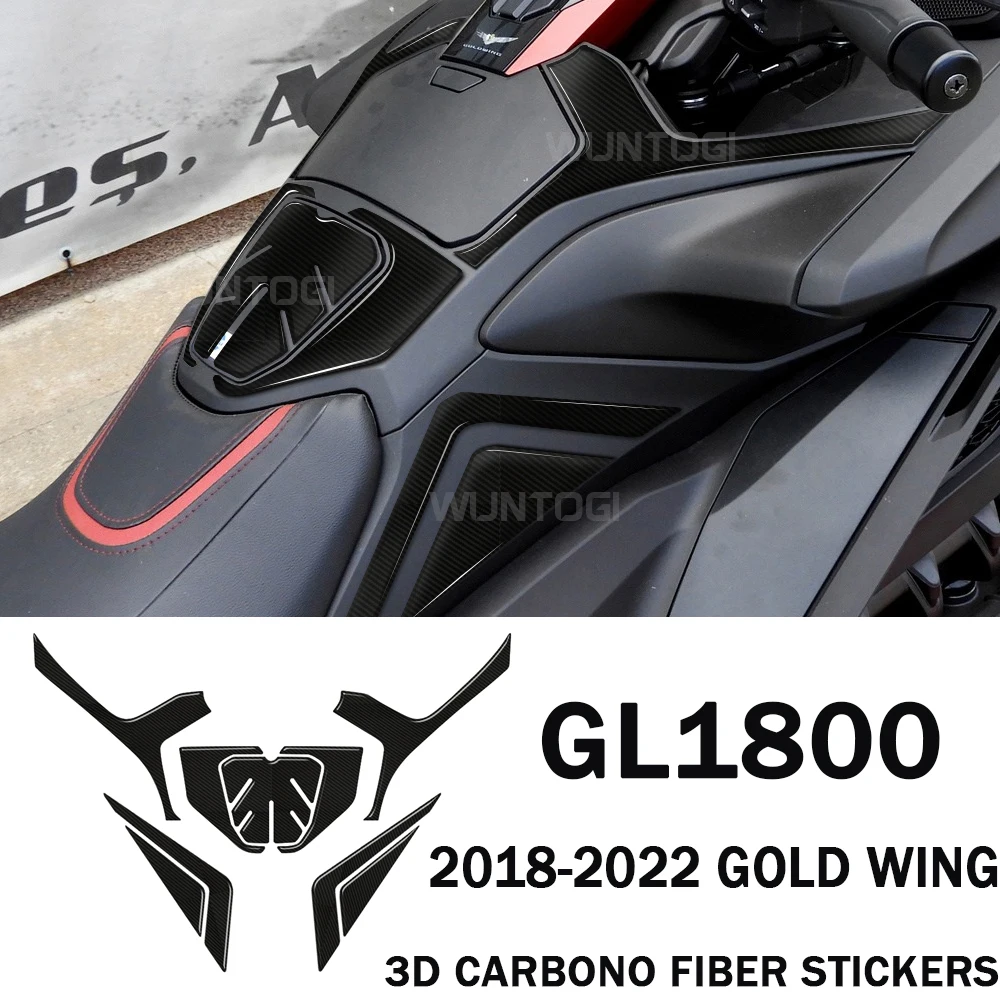 for Honda Goldwing GL1800 2018-2022 Gold Wing 3D Carbon Fiber Anti-slip Decals GL 1800 Accessories Motorcycle Fuel Tank Stickers