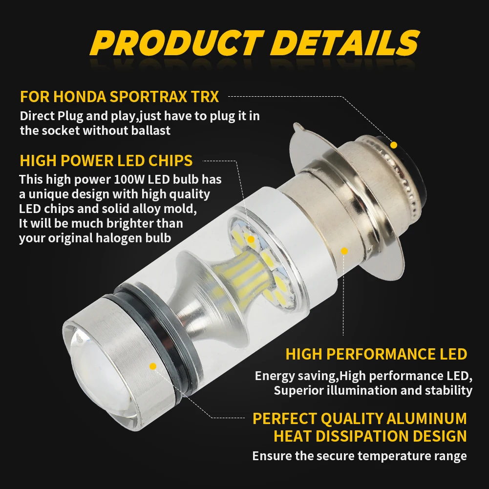 2PCS LED 100W Headlight Bulbs For Yamaha GRIZZLY 660 400 450 350 125 YFZ350 YFZ450 RAPTOR 350 700
