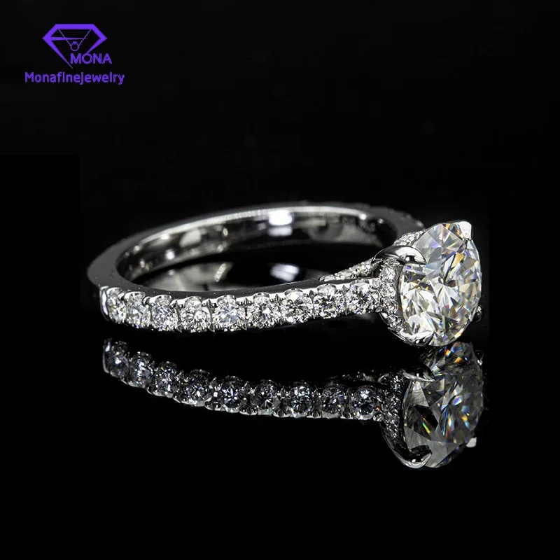 

Dazzling 5.7mm Moissanite Diamond Gems Band Round Cut 1 Main Stone 14K White Gold Anniversary Ring Set